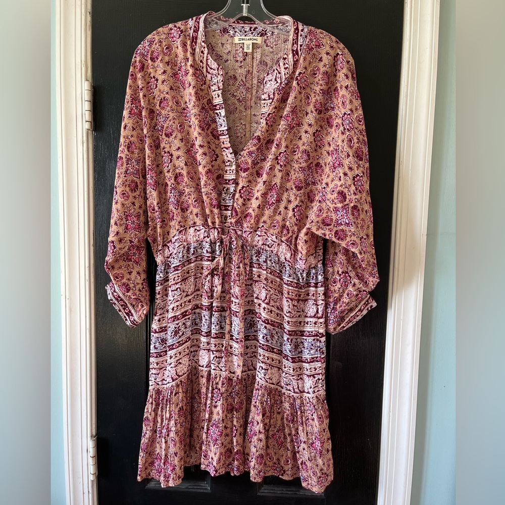 Billabong Long Sleeve Dress in Brown Floral Size Medium